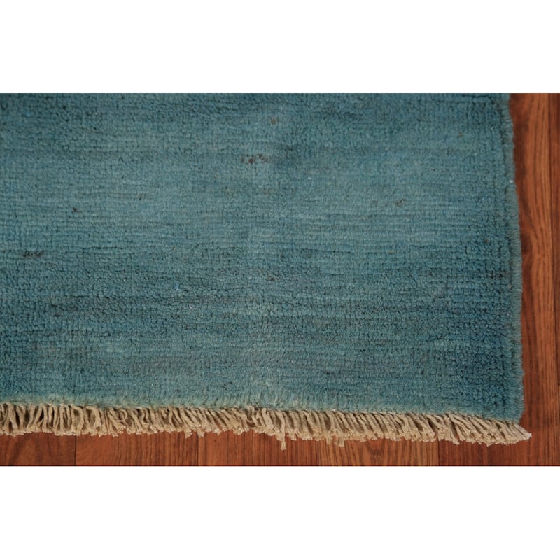 Modern Teal Gabbeh Oriental Area Rug Handmade Wool Carpet - 3'11" x 5'8"