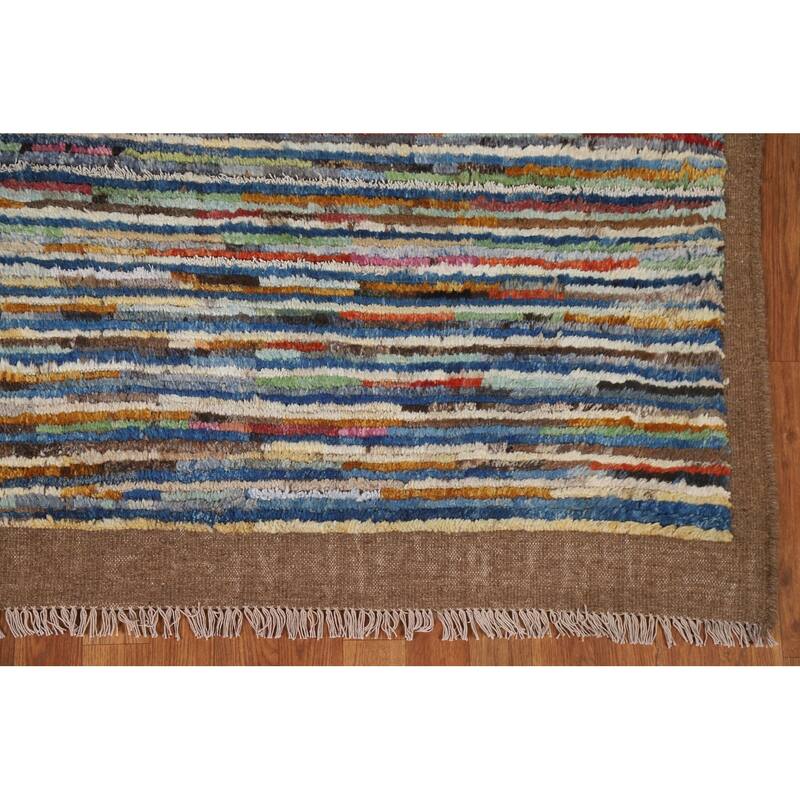 Hand Knotted Oriental 100% Wool Carpet Modern Stripe Multi-Colored Moroccan Area Rug - 7' 8'' X 5' 5''