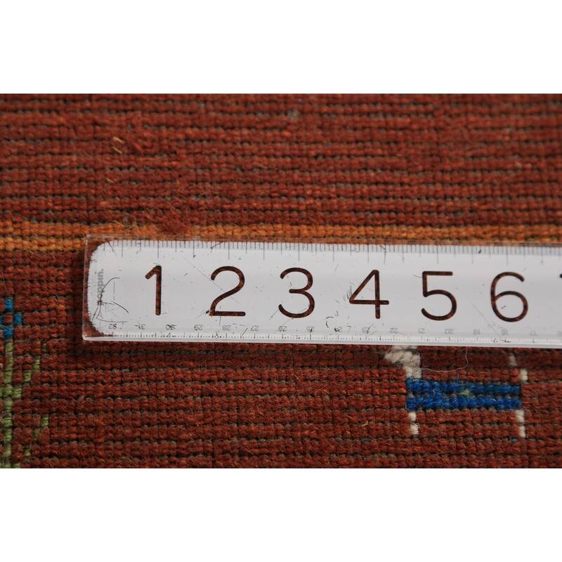 Striped Orange Gabbeh Oriental Runner Rug Hand-Knotted Wool Carpet - 2'7" x 13'0"