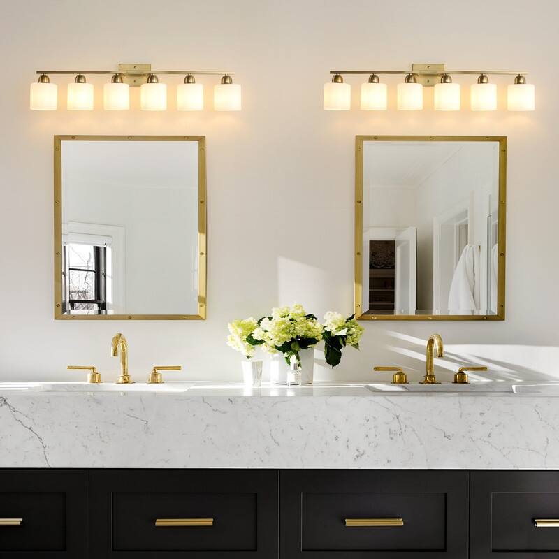 Modern Bathroom Vanity Light With Frosted Milk Glass Shades