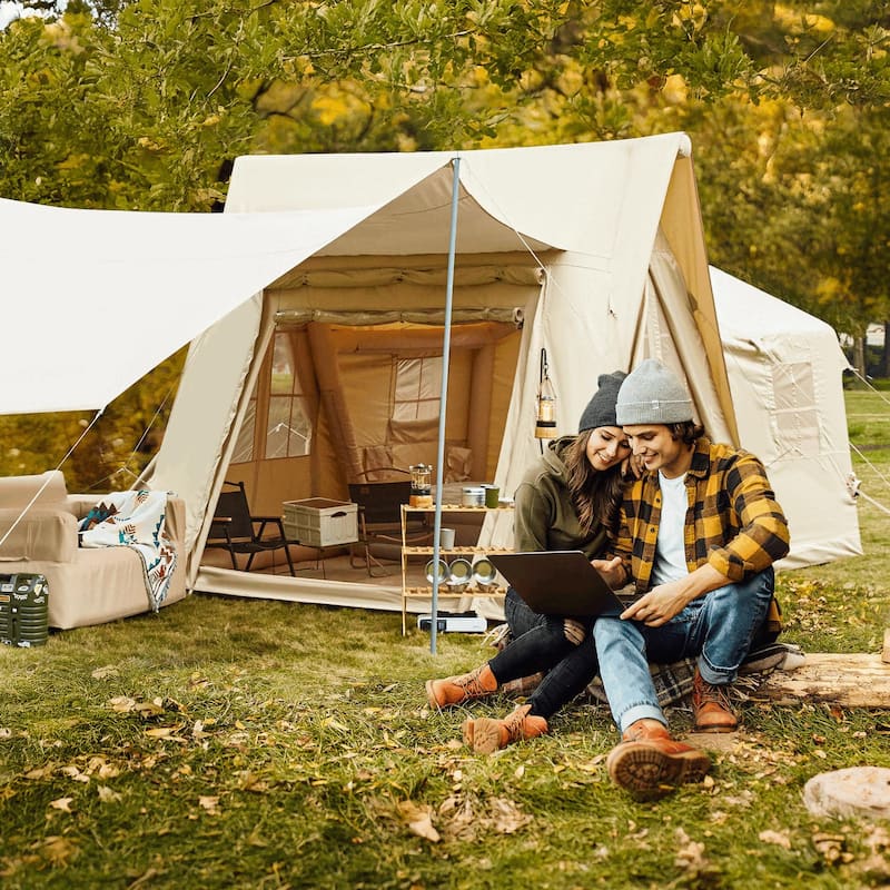 Inflatable Camping Tent for 8-12 People, with Skylights, Chimney Window, and UV-Resistant, Easy Setup for Outdoors