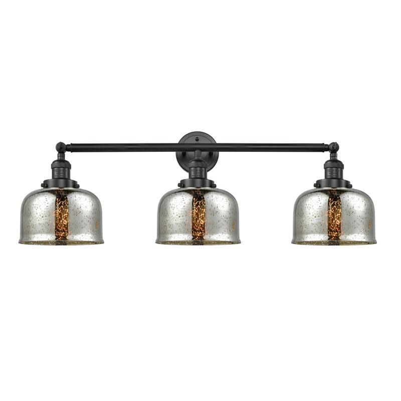 Innovations Lighting Large Bell 3 Light 32" Wide Bathroom Vanity Light - Matte Black / Silver Plated Mercury