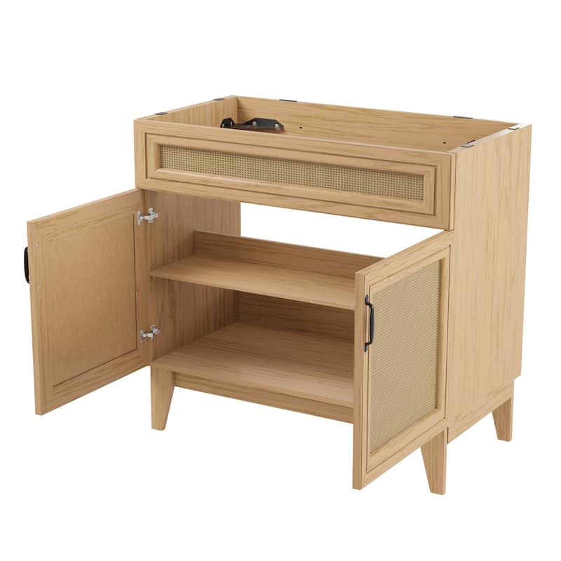 Ancillary Rattan Modern Farmhouse 2-Shelf Bath Vanity Cabinet Only (Sink Basin not Included), by JONATHAN Y