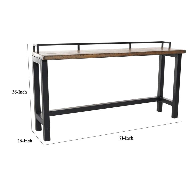 Fyan Counter Table w Rails, Black Iron Base, 71 Inch Rectangular Top