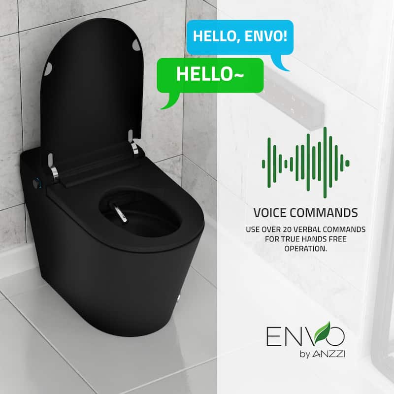 ENVO Echo Elongated Smart Toilet Bidet in Matte Black with Auto Open, Auto Flush, Voice and Wifi Controls