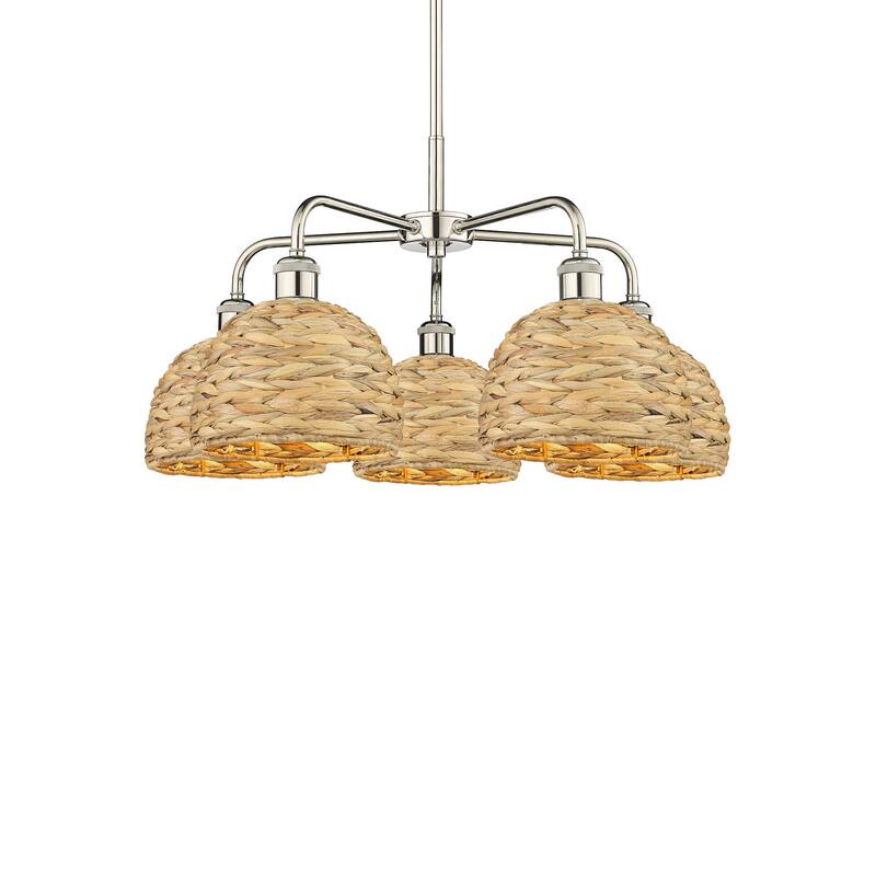 Innovations Lighting 516-5CR-15-27 Woven Rattan Chandelier Woven - Polished Nickel / Natural