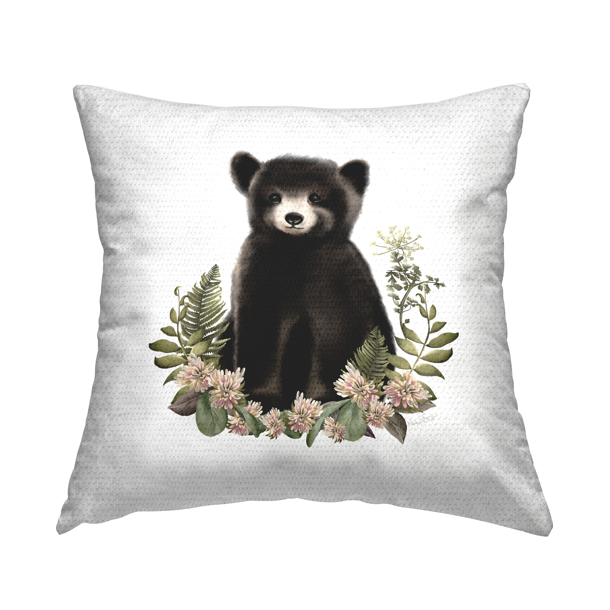 Stupell Floral Woodland Bear Printed Outdoor Throw Pillow Design by Studio Q