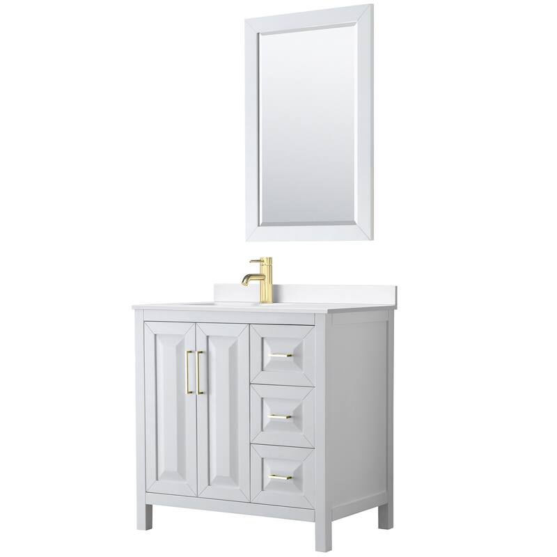 Wyndham Collection WCV252536S-QTZ-UNSM24 Daria 36" Free Standing - White / White Quartz Top / Brushed Gold Hardware