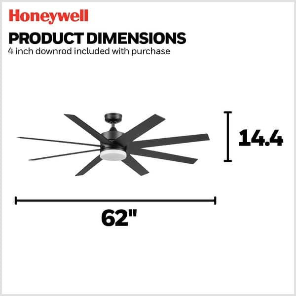 62" Honeywell Kildee Outdoor Ceiling Fan with Color Changing Light, Remote Control - 62 Inches