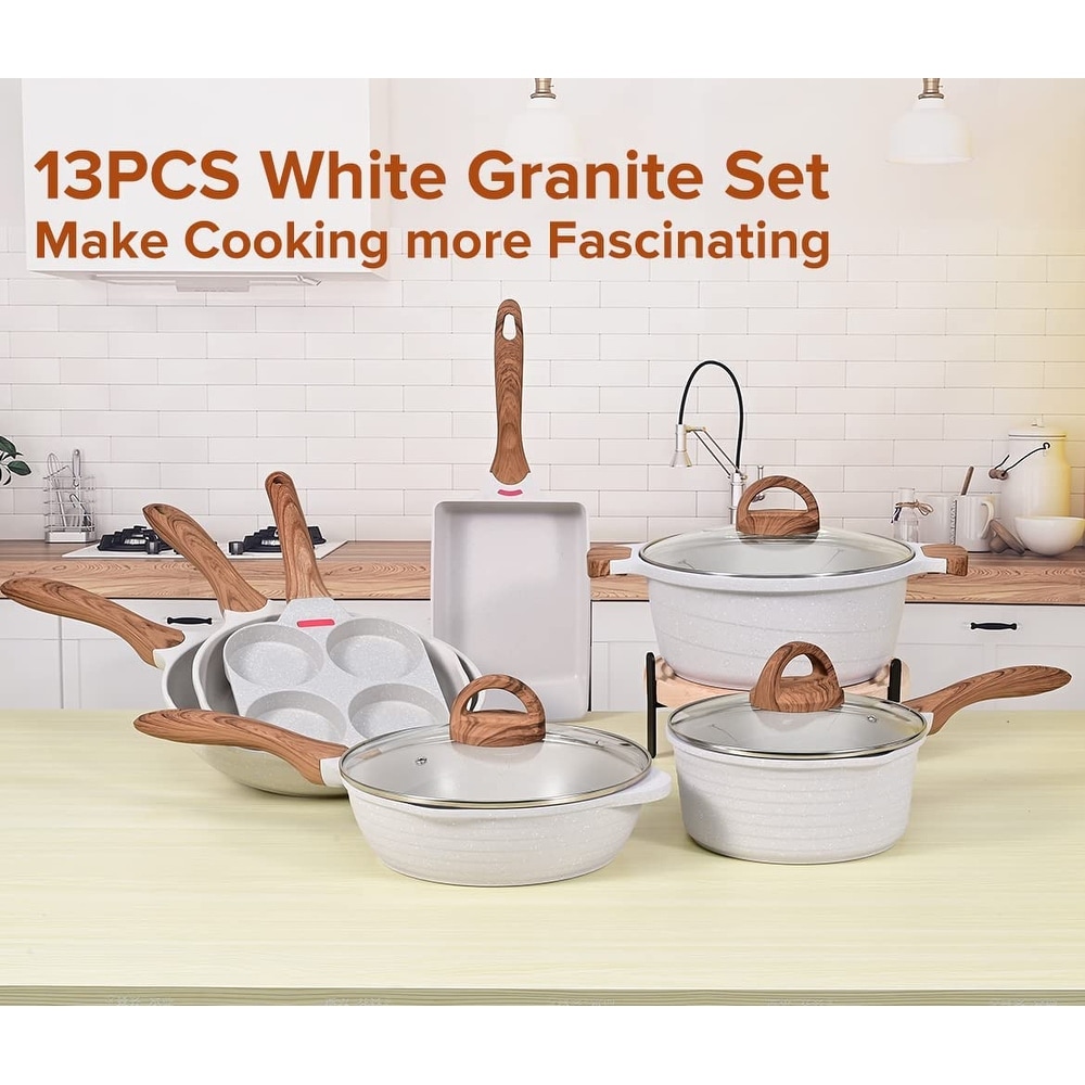 10-Piece Pots and Pans Set, White Granite Nonstick Cookware Set