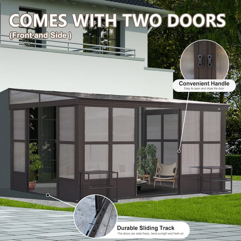 Lean-to Sunroom 10x12FT, Wall Mounted Solarium