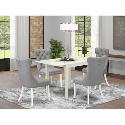 5-Piece Linen White Finish Solid Wood Top - Rectangular Upholstered Dining Room Set - Seats 4