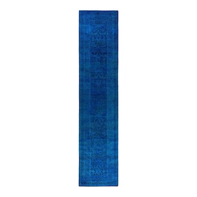 Fine Vibrance One-of-a-Kind Hand-Knotted Runner Rug - Blue, 2' 7" x 11' 8" - 2' 7" x 11' 8"