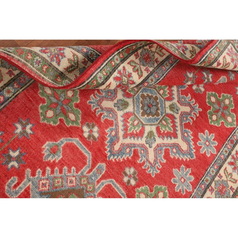 Geometric Orange Kazak Rug Hand-Knotted Wool Carpet - 3'4" x 5'0"