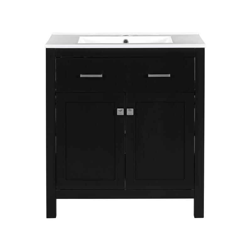 60" Bathroom Vanity Set with Double Vanities (Separate), Ceramic Sinks - Black
