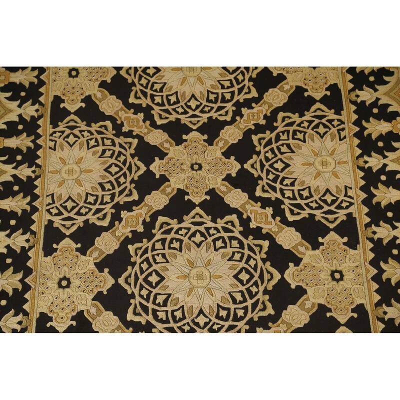 Black & Gold Agra Indian Area Rug Handmade Wool Carpet - 6'2"x 9'4"