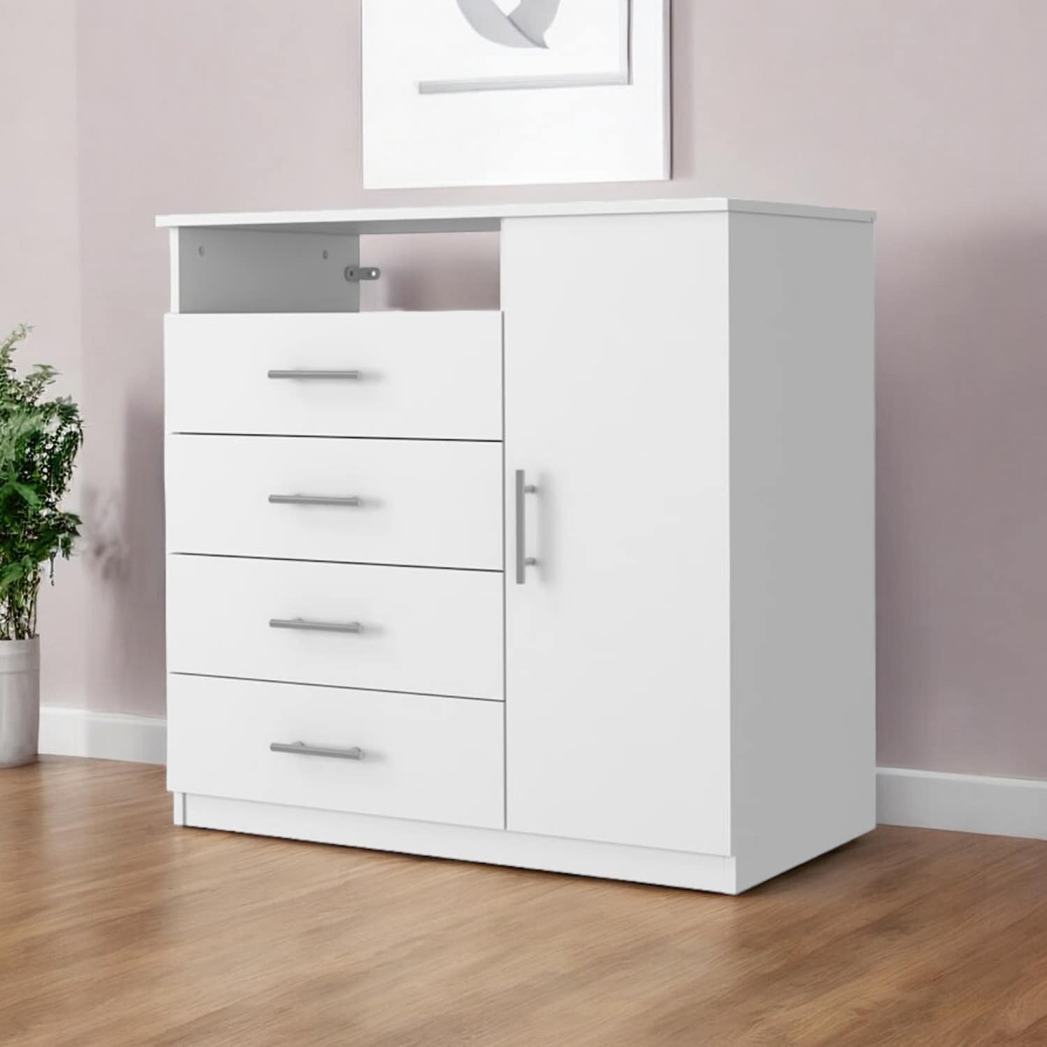 HomeRoots 36" White Four Drawer Combo Dresser