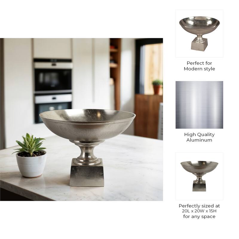Aluminum Decorative Bowl Modern Pedestal Base Home Decor - 15" Silver - 20" x 20" x 15"