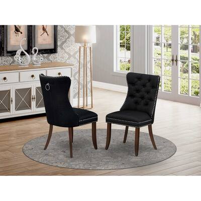 Parson Dining Chairs Set of 2 - Black Linen Fabric Padded Chairs with Nailhead Trim - Elegant Kitchen Chairs
