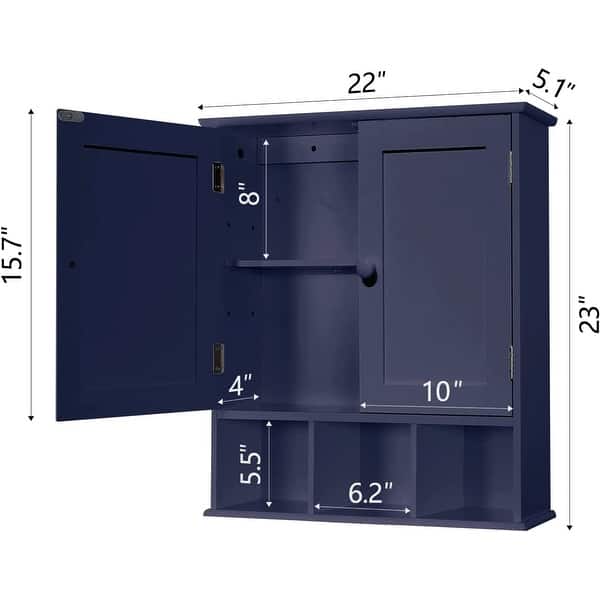 Black Bathroom Wall 2 Door Adjustable Shelves