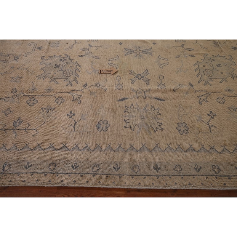 Pre-1900 Antique Vegetable Dye Oushak Turkish Large Wool Carpet - 12'5" x 19'1"
