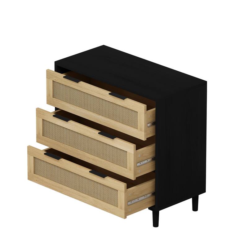 Rattan 3-Drawers Buffet Storage Cabinet (Set of 2)
