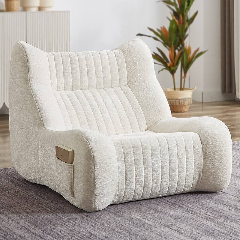 White Chenille Bean Bag Chair for Adults with Armrests (35x40x30 inches)