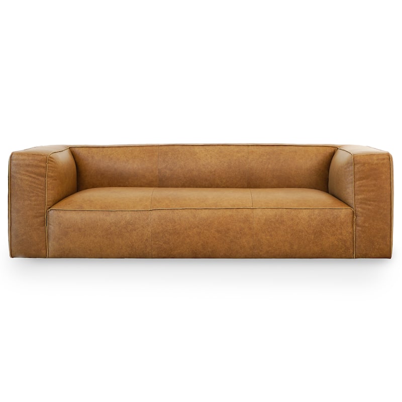 Empire Mid Century Modern Living Room Top Leather Couch in Tan