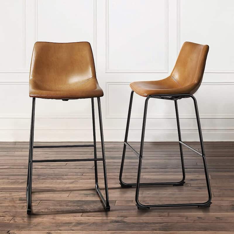 Bossin 18/26/30 inch Bar Stools,Counter Height Bar Stools with Back Modern PU Leather Stools Dining Chair with Footrest - Set of 2 - Yellow - Bar Height