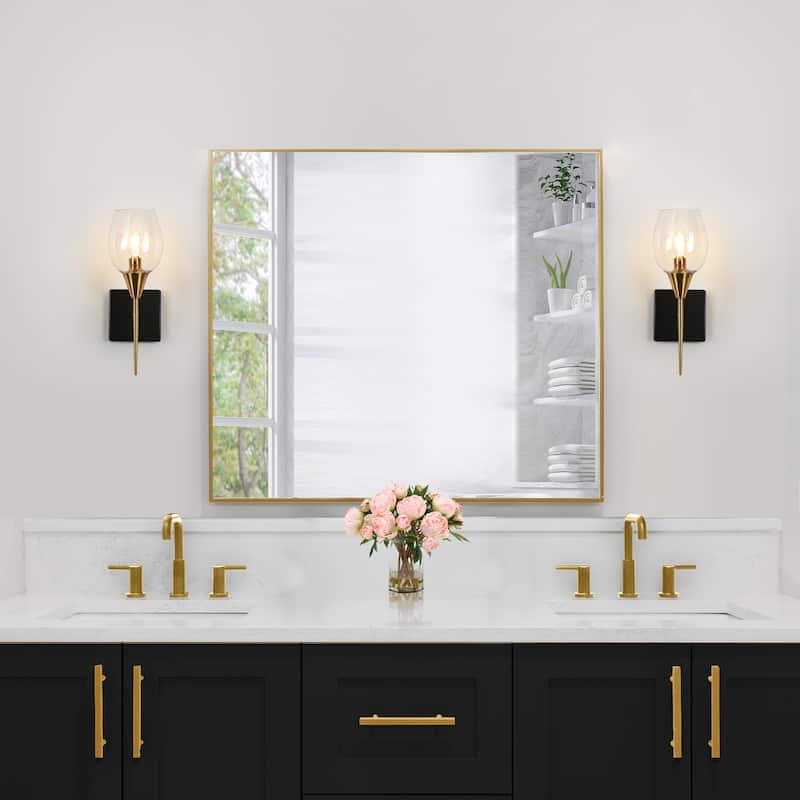 Coria Modern Transitional 1-light Black Gold Wall Sconce Glass Bathroom Wallchiere lighting - 14.5"H x 6.7"D
