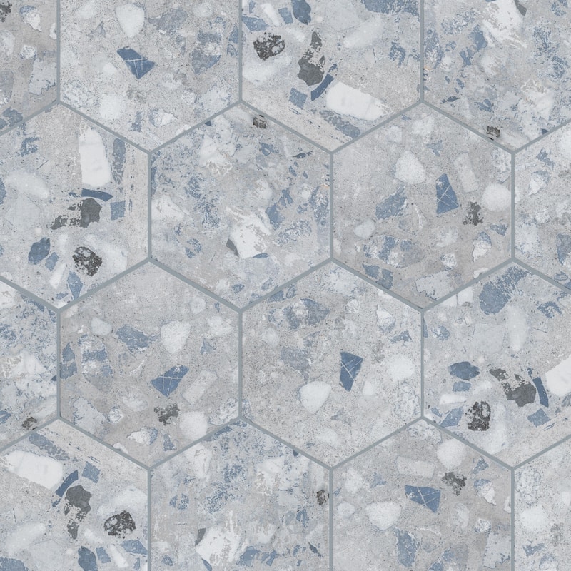 Merola Tile Recycle Hex River Blue 8-1/2" x 9-7/8" Porcelain Floor and Wall Tile
