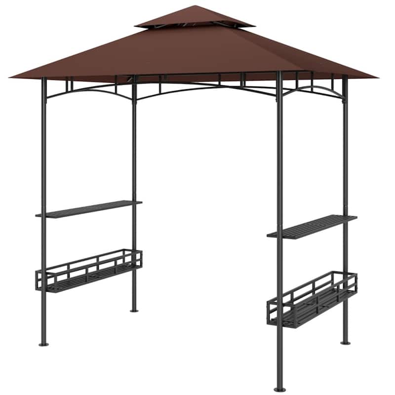 Galvanized Metal Polyester 2-Tier Outdoor Gazebo - 94.5" L x 59.1" W x 101.2" H - Dark Brown