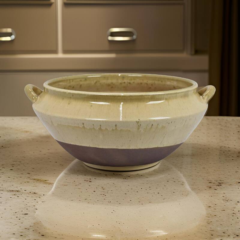 Elf 14 Inch Vase, Antique Bowl Shape, 2 Handles, Brown, Transitional Style