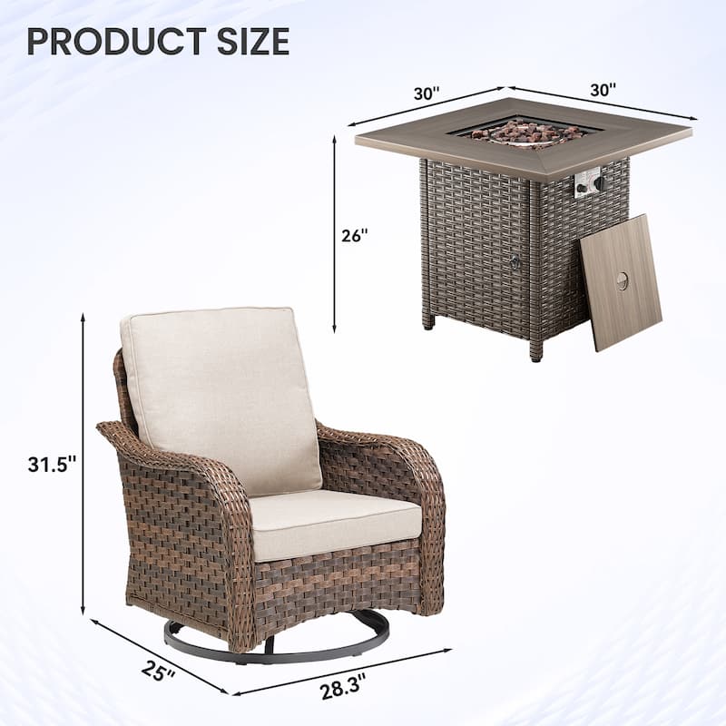 Pocassy Patio Funiture Swivel Chair with Fire Table Set