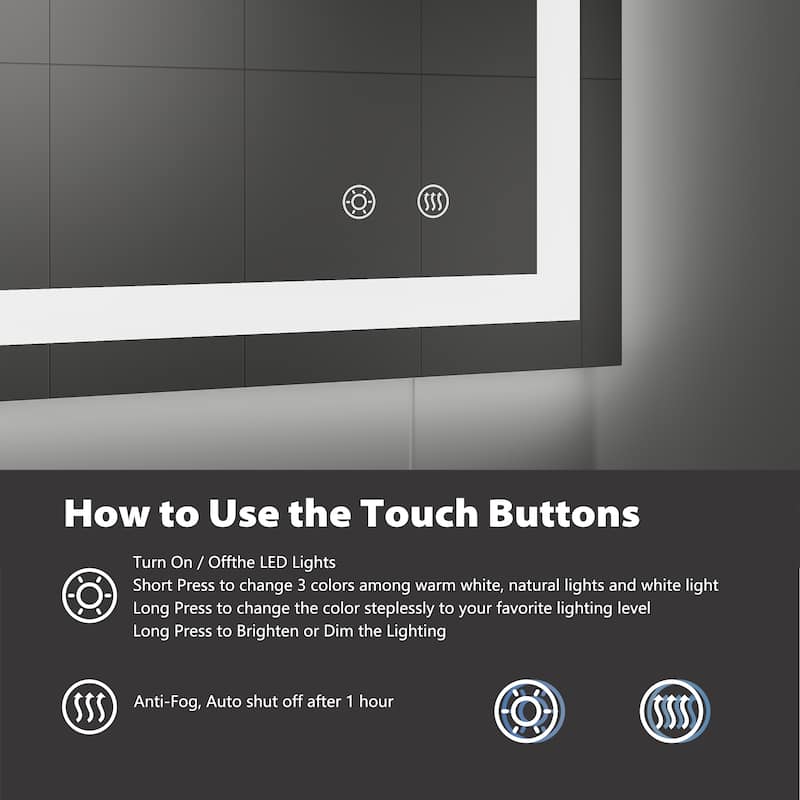 Frameless Rectangle Led Bathroom Mirror - 40X32 inches