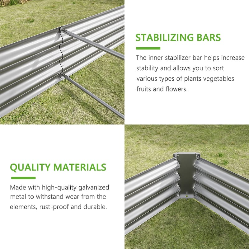 Outdoor Galvanized Metal Raised Garden Bed Kit - 7.6 x 3.7 x 1 ft