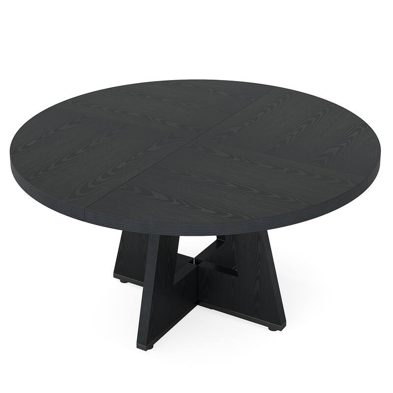 47" Round Farmhouse Dining Table -Wood Kitchen Table for 4, Cross Base Wooden Dinner Table for Dining Room, Breakfast Nook
