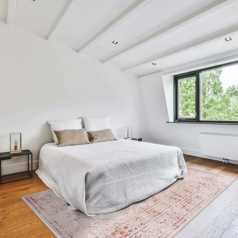 MAVAL Beige Washable Non-Shedding Area Rug