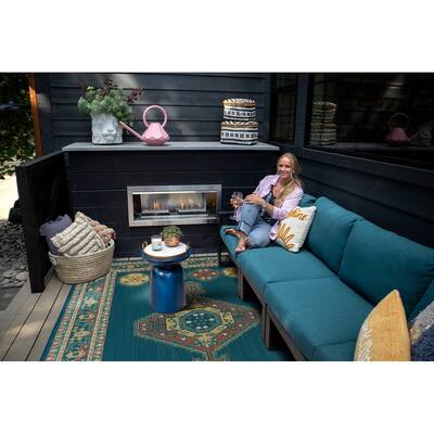 Lee Boulevard Collection Blue Machine Made Indoor/Outdoor Area Rug