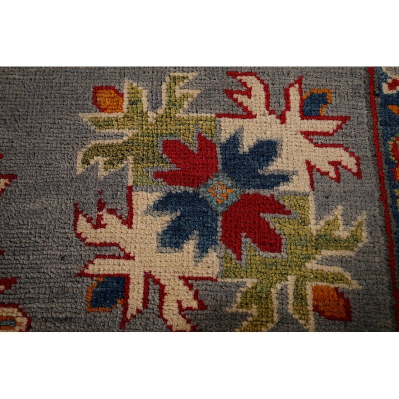 Gray Geometric Kazak Oriental Rug Living Room Handmade Wool Carpet - 4'9" x 6'9"