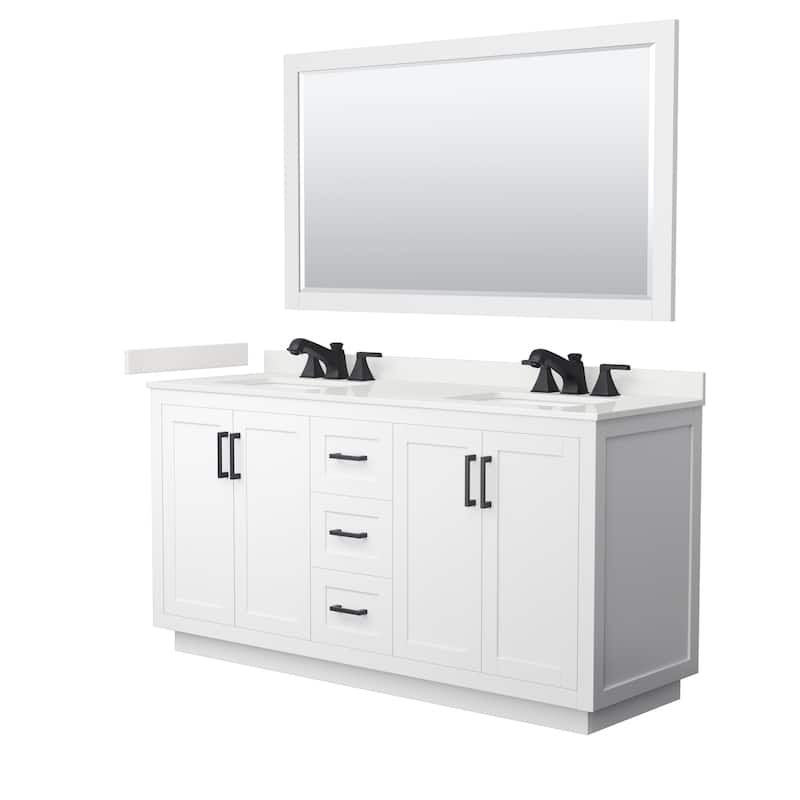 Miranda 66-inch Double Vanity, Quartz Top, 58-inch Mirror - White, Black Trim, White Quartz Top