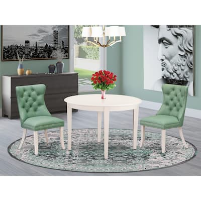 East West Furniture Dining Table Set Contains a Round Kitchen Table and Parson Chairs, Linen White (Pieces Options)
