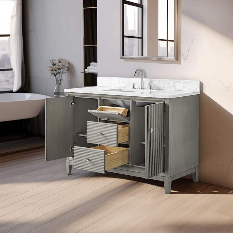 Vanity Art 48" Freestanding Bathroom Vanity with Engineered Marble Top and Sink