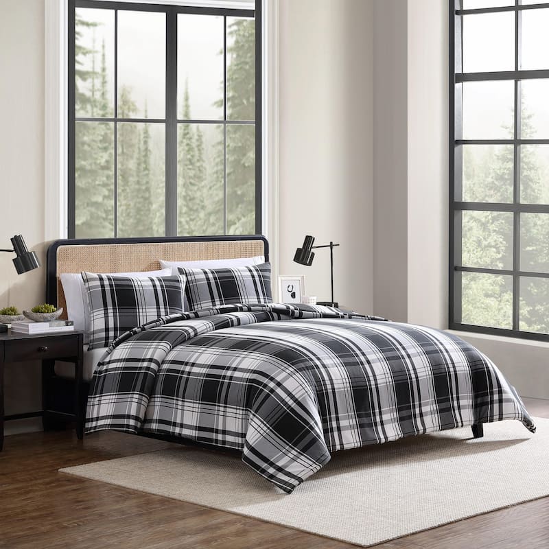 Eddie Bauer Saddle Mountain Plaid Black Reversible Comforter Set