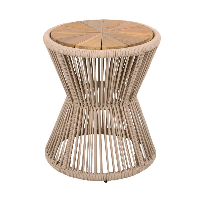 Scott Living - Nara 18.9"H Modern Outdoor Acacia Wood and Woven Rope Side Table, Tapered Cylindrical Silhouettes Design