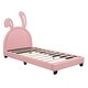 preview thumbnail 1 of 7, Pink Twin Upholstered Leather Platform Bed with Rabbit Ear Ornament Pink - Twin