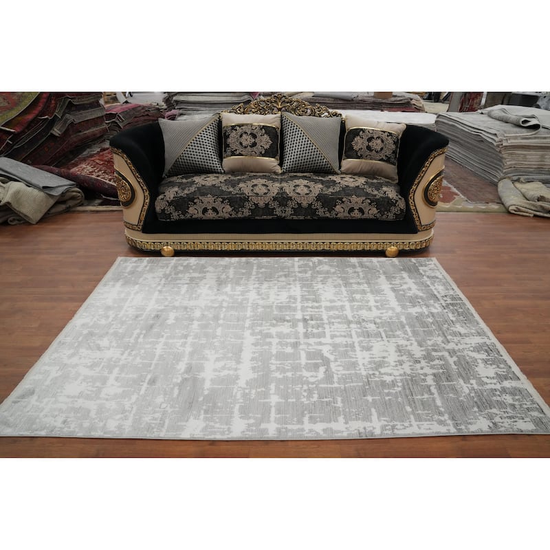 Machine Made Oriental Polyester Carpet Abstract Greys & Charcoal Distressed Area Rug - 7' 8'' X 5' 2''