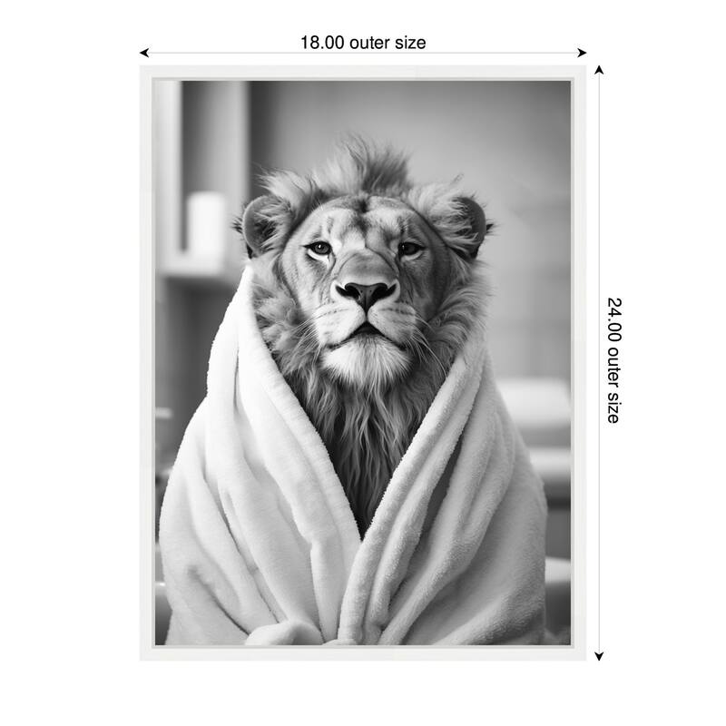 Kate and Laurel Sylvie Lion Bathroom Art Towel Robe Black and White Framed Canvas by The Creative Bunch Studio