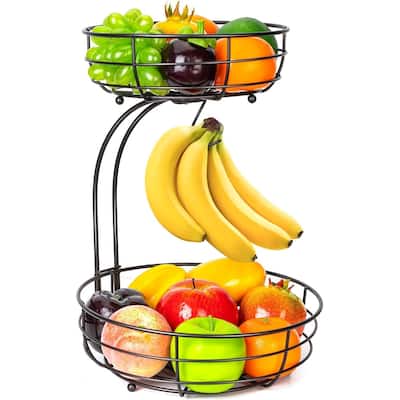 Iron 2-Tier Countertop Fruit Vegetables Basket Bowl Storage