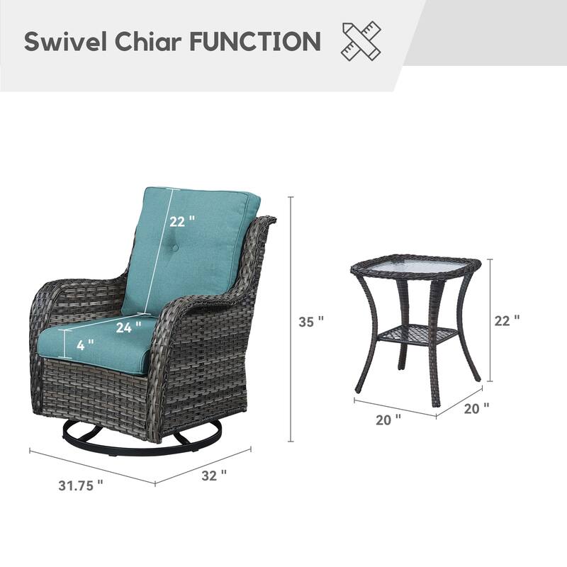 Gymojoy Patio Swivel Rocking Chair Coffee Table Set